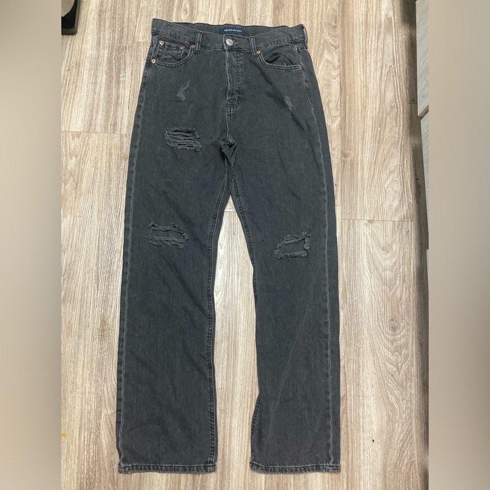 Aeropostale Jeans Womens Size 8 Black Button Fly Distressed 90s Baggy Denim